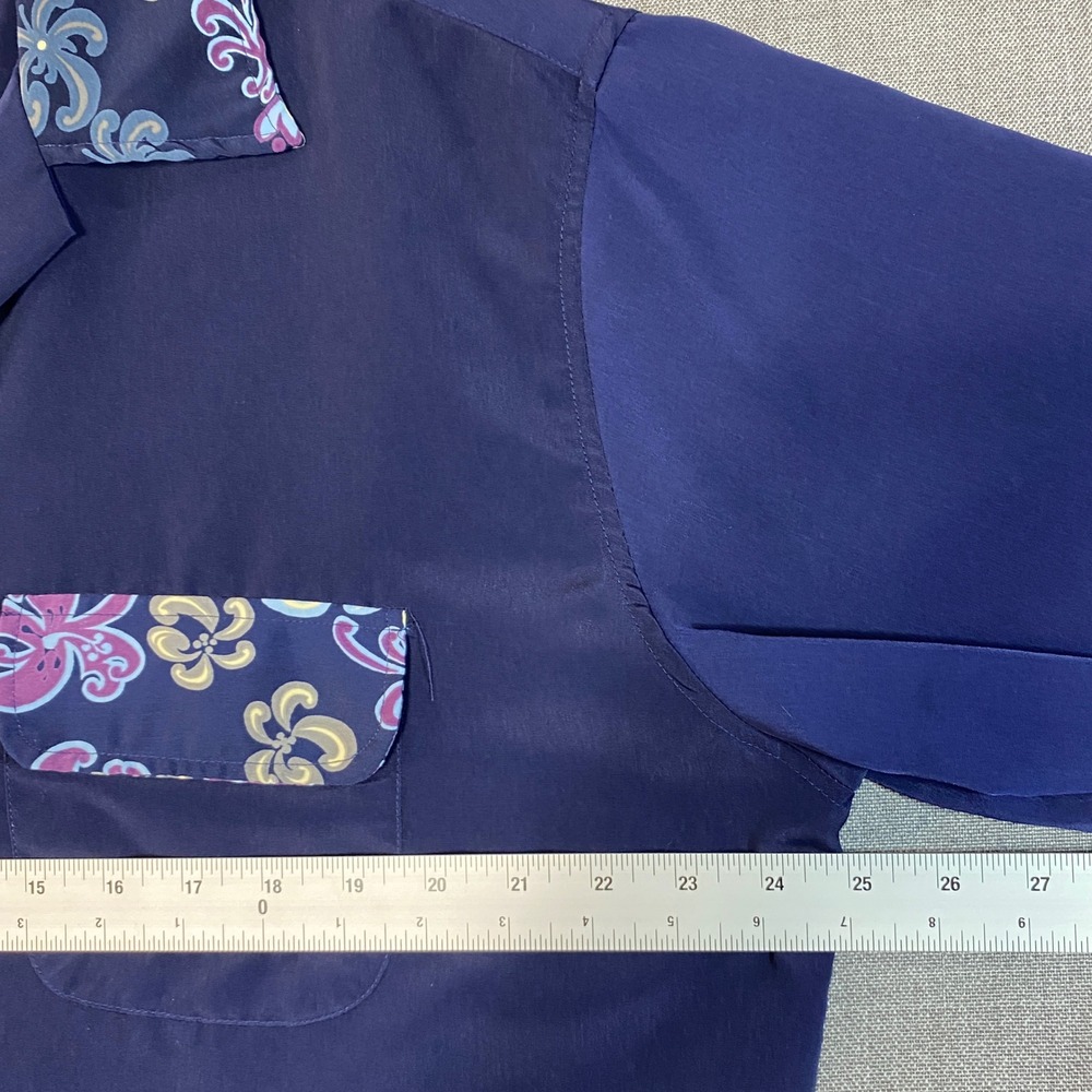 Dragonfly Mens Navy Blue Pin Up Girl Embroidered Bowling Shirt Floral Large - Picture 7 of 9